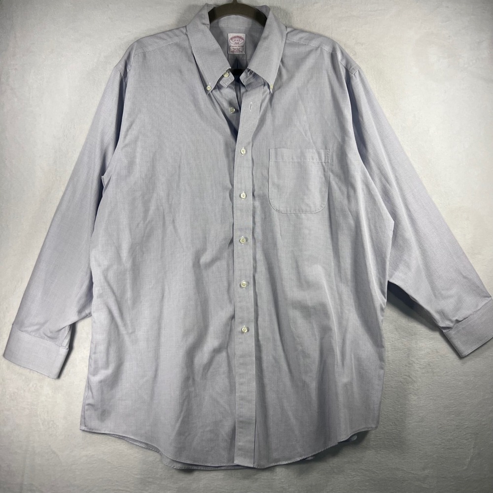 Brooks Brothers Button Down Shirt Mens 17 2/3 Regular Non Iron Cotton Blue Check